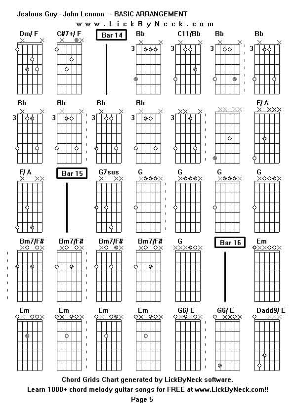 Chord Grids Chart of chord melody fingerstyle guitar song-Jealous Guy - John Lennon   - BASIC ARRANGEMENT,generated by LickByNeck software.